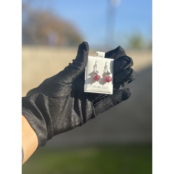 Sterling Silver Pink Tourmaline Bead Earrings 8mm - Picture 1 of 8